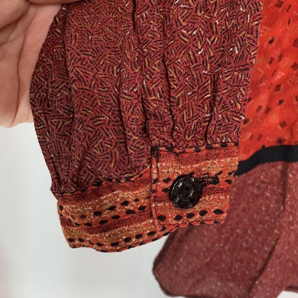 Nada Valley Womens Button Front Top Plus Size 2X Burgundy Black Patchwork - Picture 8 of 11